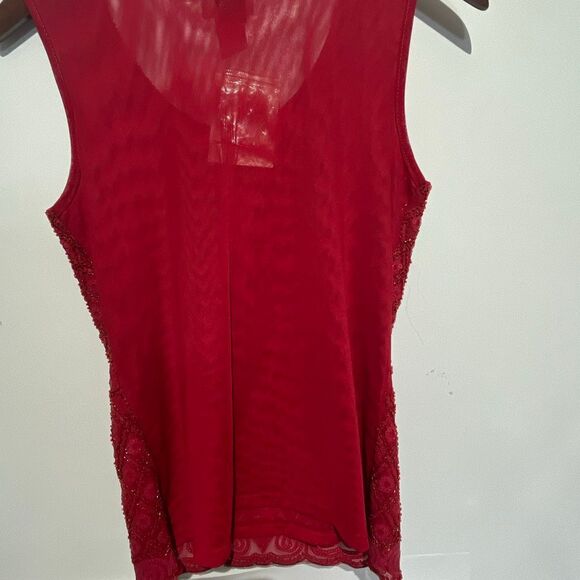 Objects D'art Women's Red Mesh Back Sleeveless Sequined Beaded Top Small NWT - Picture 8 of 8